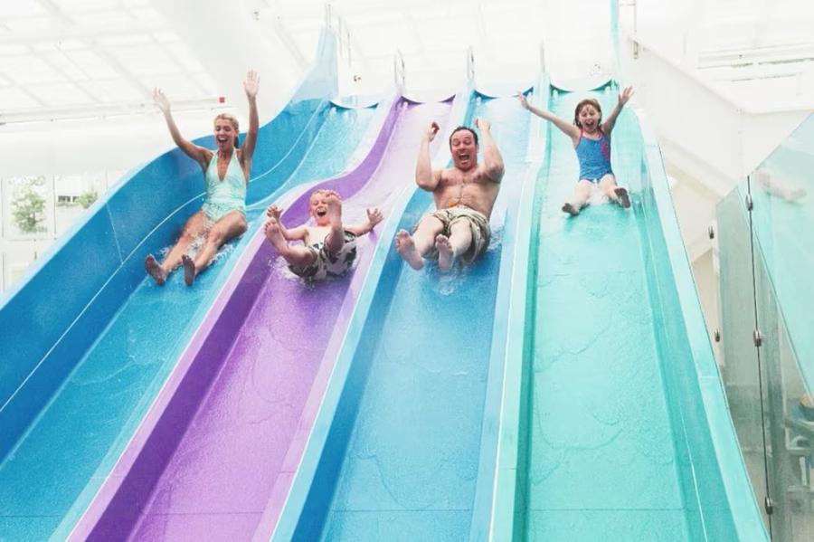 slide lanes at the pool at Devon Cliffs Holiday Park