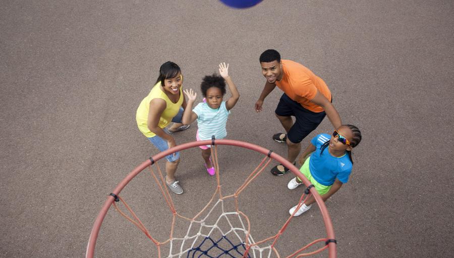 playign basketball at Looe Bay Holiday Park