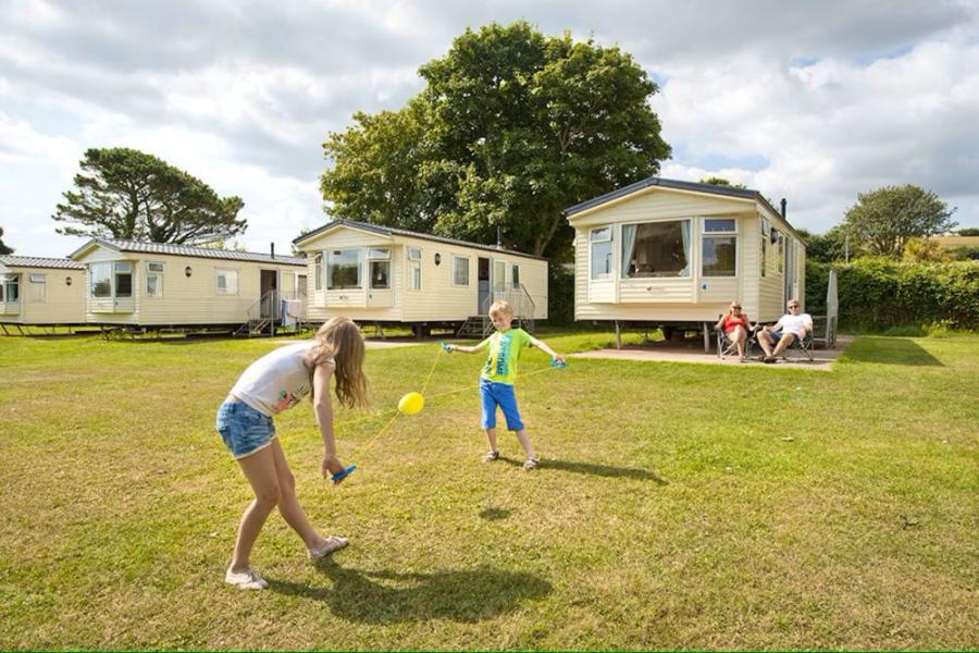 outside the static caravans at this Brixham holiday park