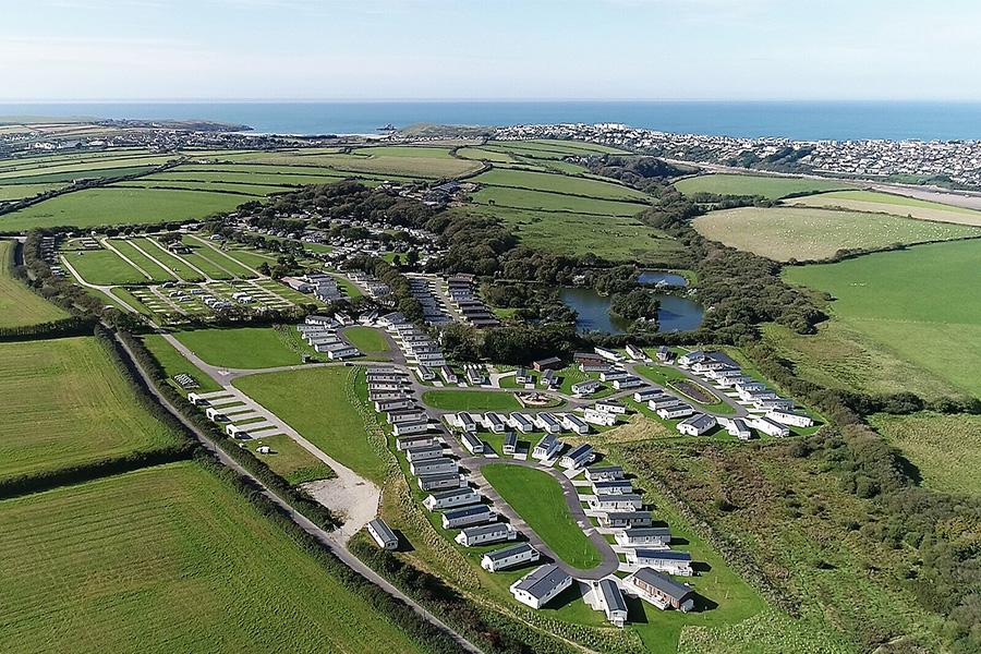 overview of Trevella Holiday Park from the air