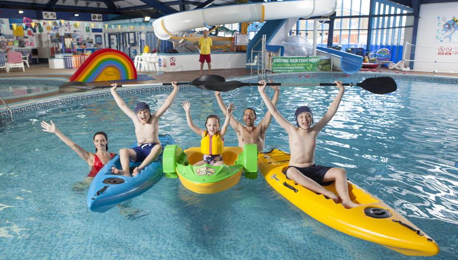 kayaks in the pool at West Bay Holiday Park