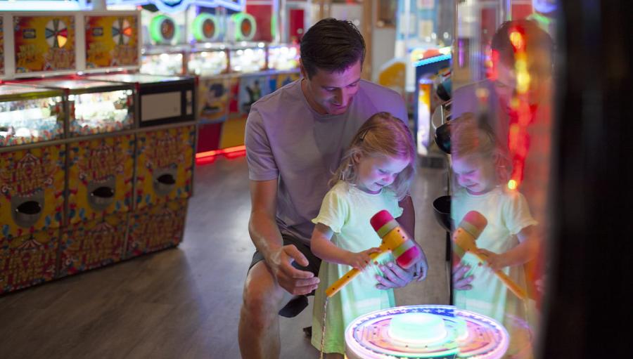 having fun in the arcades