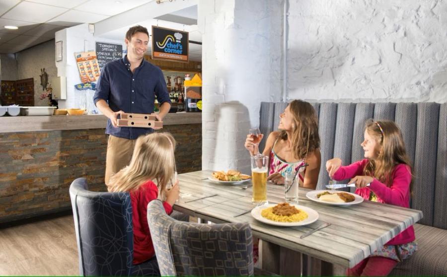 eating at the restaurant at Widemouth Bay Caravan Park