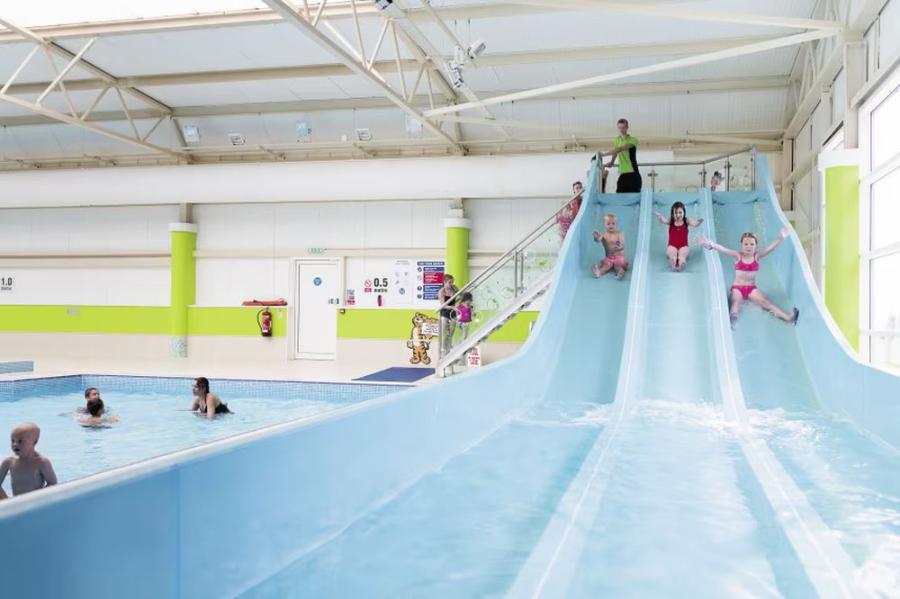 going down the flumes at Caister-on-Sea Holiday Park