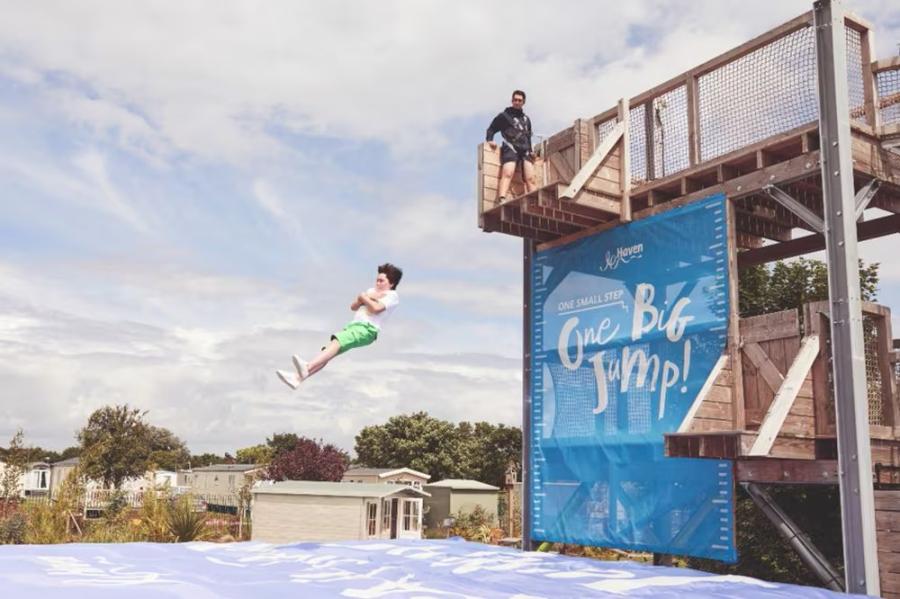 jumping off the wall at Caister-on-Sea Holiday Park