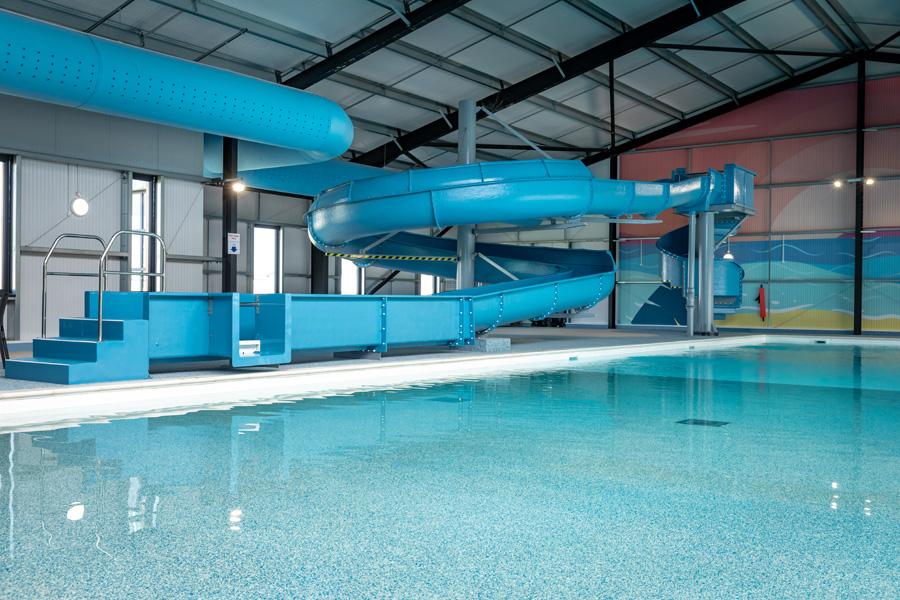 the flume in the pool at Broadland Sands Holiday Park