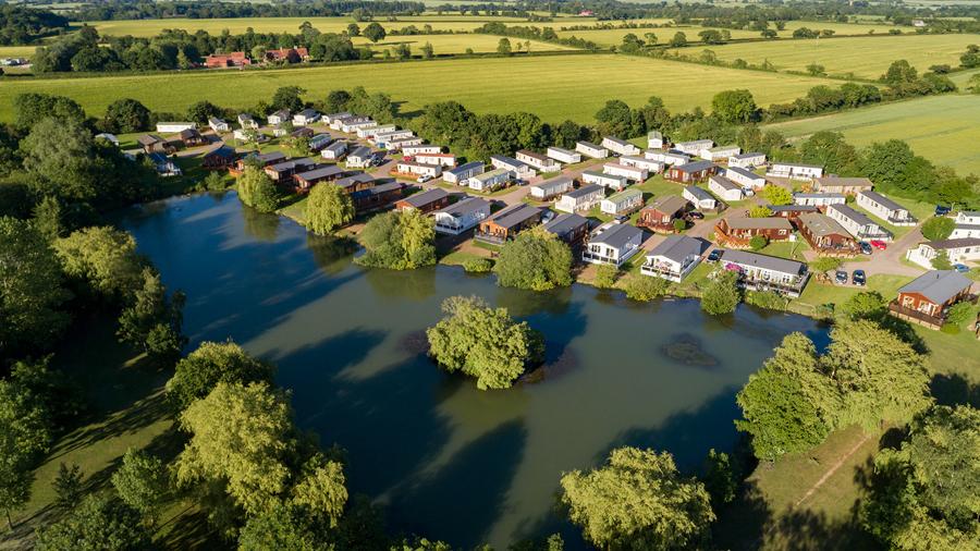 overview of the caravans, lodge, touring pitches and glamping pods in Suffolk at Carlton Meres Holiday Park