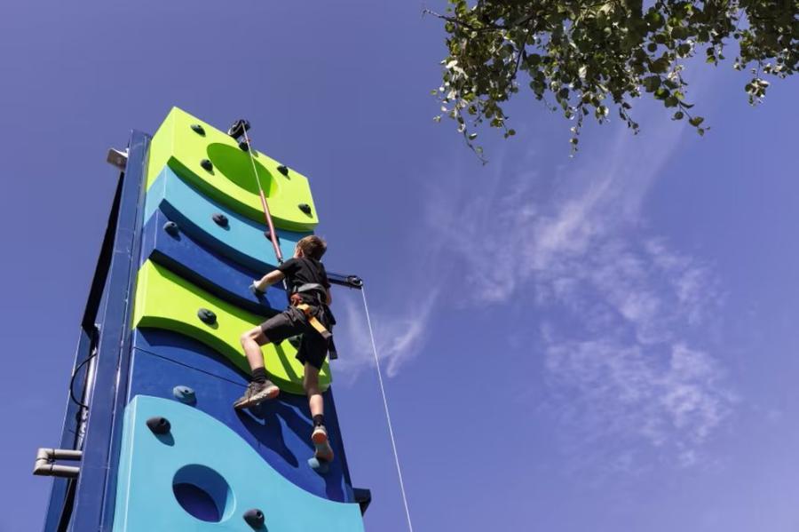 the climbing wall at Kiln Park Holiday Park