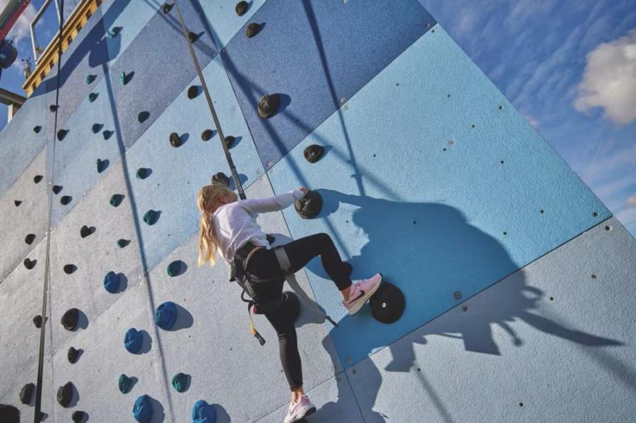 climbing wall at Orchards Holiday Village