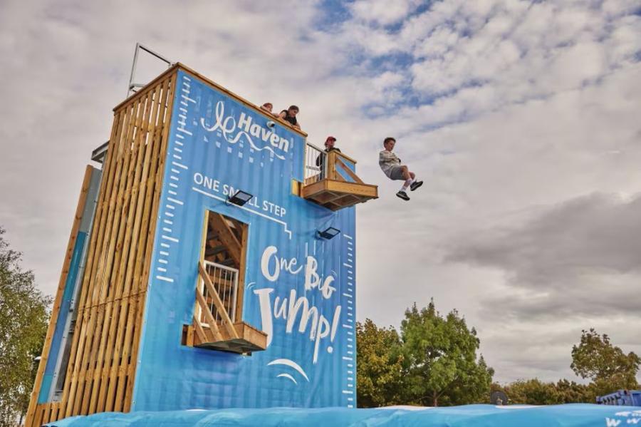 the climbing wall at Orchards Holiday Village