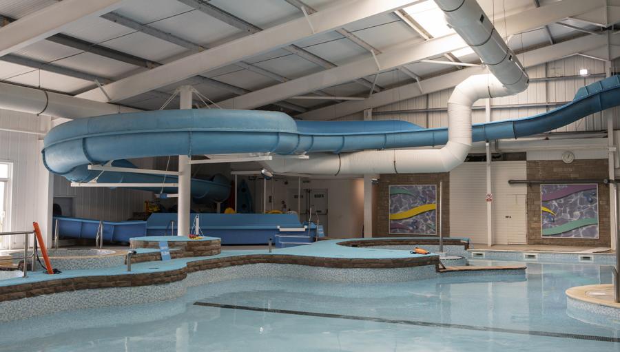 the water flume slide at Carmarthen Bay Holiday Park