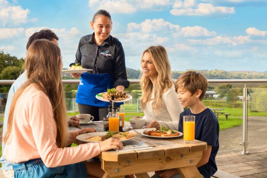 food on the terrace at Llanrhidian Holiday Park