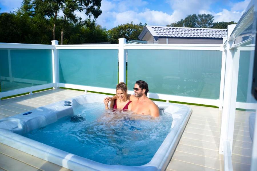 caravans with hot tubs on the Gower at Llanrhidian Holiday Park