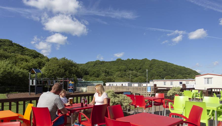 looking out over the holiday park having food