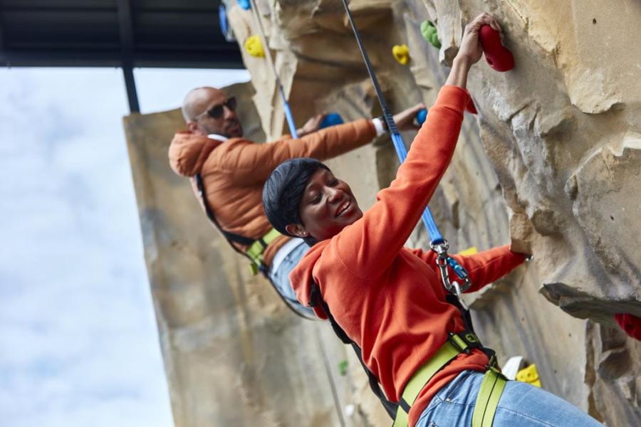 the climbing wall at Treco Bay Holiday Park