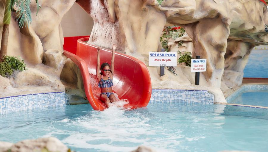 going down the water slides at Vauxhall Holiday Park