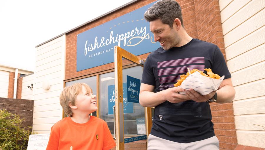 fish and chips for tea at Sandy Bay Holiday Park